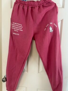 Pink Prayer Graphic Joggers - Unbrand